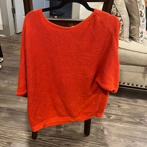Red knit short sleeve sweater